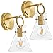 Gednbo Gold Wall Sconces Set of 2 Modern Vanity Light Fixtures for Bathroom Wall Mount Lighting Lamp Hardwired Farmhouse Wall Lights with 6 Inch Clear Glass Shade for Bedroom Living Room Mirror
