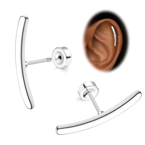 Morfetto 16G Piercing Oreja Acero Quirurgico Dorado Plata Hipoalergenicos Pendientes Mujer Hombre con Parte Trasera Plana Ópalo Cz Barra Piercing Helix Tragus Cartílago Labio Joyería Silver-Glossy