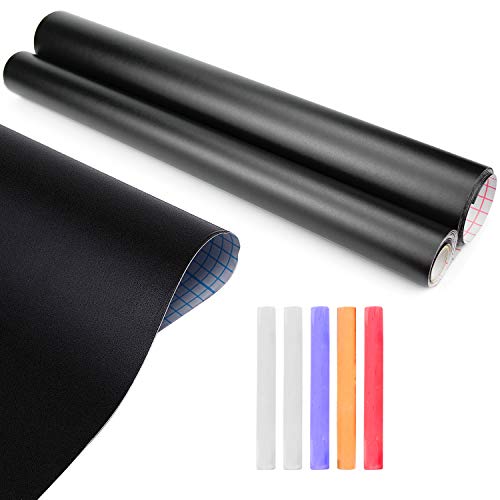 Inntek 43 * 300cm Rouleau de Film Tableau Noir, Ardoise Craie Autocollant, Stickers Tableau, Papier Peint Adhésif, Ecrire Dessiner Peindre, Intérieur Décoration DIY Présentation + 5 Craies