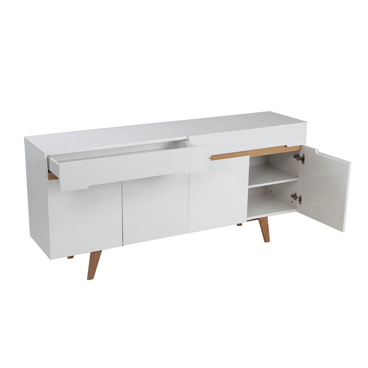 Miliboo Buffet scandinave Blanc Brillant et frêne 180cm MELKA