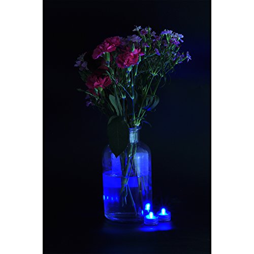 Image of Halloween Lights Submersible LED Lights cr2032 Battery Powered Underwater Waterproof LED Tea Light for Events Wedding Centerpieces Vase Floral Xmas Holidays Home Decor Lighting(Pack of 12) (Blue)