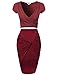 Solid V-Neck Crossover Shirred Wrap Front Cap Sleeves Crop Top Burgundy Size M