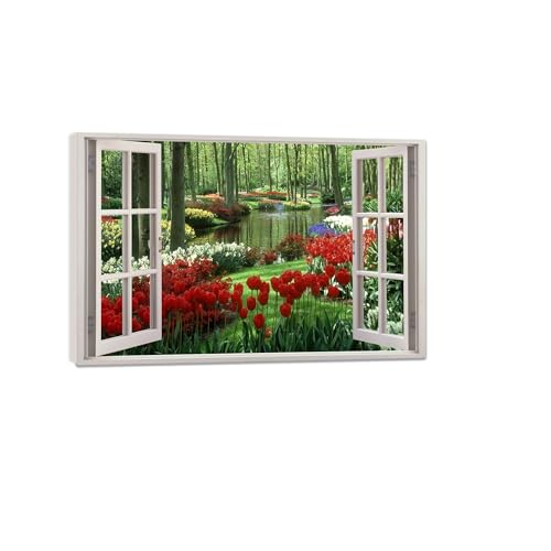Tableau sur toile paysage tulipe rouge encadré décoration maison
