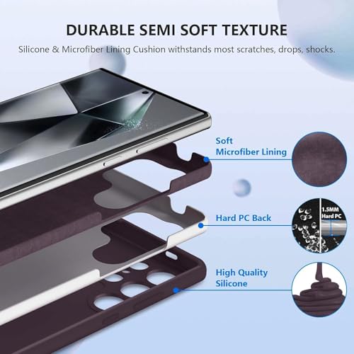 Image of DIZORO for Samsung Galaxy S23 Ultra Phone Case Liquid Silicone, Cute Thin Slim Soft Rubber TPU Plain Smooth Gel Back Cover for Women Girl Men, Matte Solid Protective & Shockproof Bumper Deep Purple.