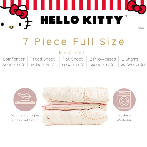 Image of Lux Hello Kitty Velvet Bedding 7 Piece Super Soft Cozy Reversible Comforter and Sheet Set with Sham & Tote Bag, Full, (Officially Licensed Product) By Franco