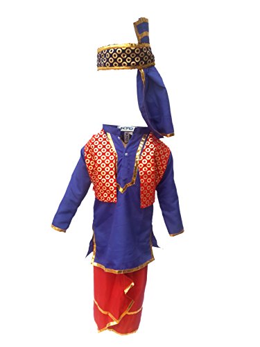 Image of Kaku Fancy Dresses Polyester Indian State Punjabi Folk Dance Costume for Kids /Bhangda Gidda Dance Costume For Boys - Red & Blue, 5-6 Years