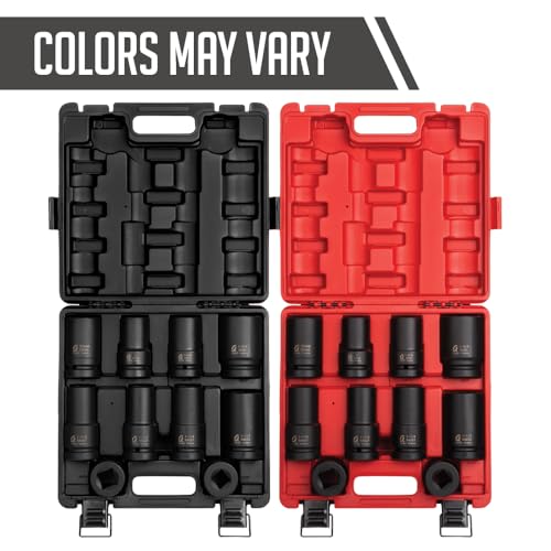 Image of Sunex 5690A, 1 Inch Drive Heavy Duty Wheel Impact Socket Set, 10-Piece, SAE /Metric, Deep /Deep Thin Wall /Square /Controlled Depth, Cr-Mo Steel, Storage Case, Black