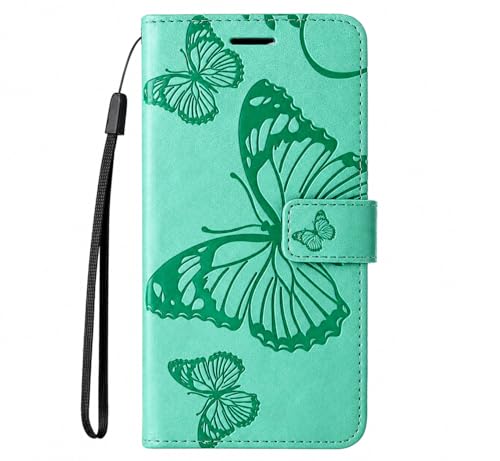 Image of TROUNCE Butterfly Embossing Shock Proof Flip Cover with Card Cash Holder Wallet Case & Magnetic Lock|Mobile Cover|Back Cover-Sea Green for Google Pixel 8