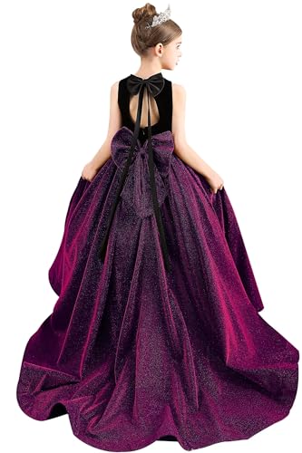 Sequins Flower Girl Dresses for Wedding Glitter Velvet Girls Pageant Dress Backless Formal Ball Gowns with Bow-Knot
