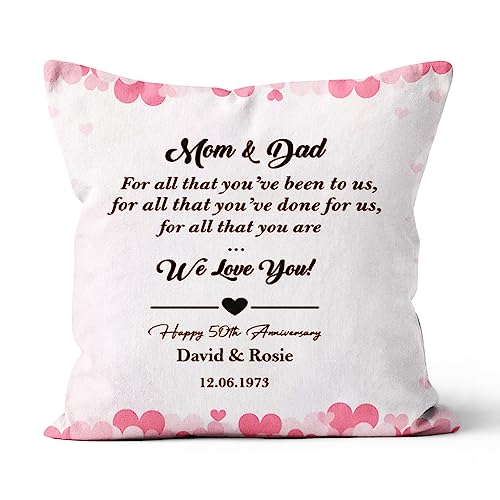 Personalized Square Pillow for Parents from Kids Gifts for Anniversary Mom and Dad for All That You are Happy Anniversary Pink Hearts Custom Name Sofa Couch Cushion On Valentine's Day