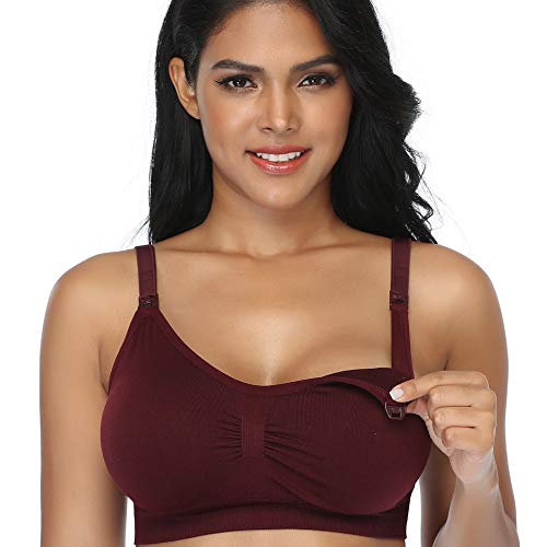 GXXGE 4Pack Nursing Bra for Breastfeeding Maternity Bras Push Up Silk Seamless Pregnancy Bralette Underwear Black Beige Rosered Blue Small
