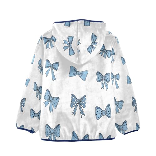 Blue Bow Tie Pattern Toddler Fleece Jacket Girl Boys Hooded Fleece Jacket Coat Warm Outwear Zip-up 3-10T2