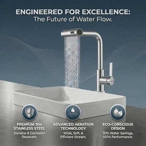 Image of ARQUIN Pull Down Kitchen Faucet SS304 Kitchen Sink Tap Faucet- Hot and Cold with 360 Swivel Deck Mounted Dual Spray Kitchen Tap for Home Sink (Magical Pullout Multiflow Faucet Silver)