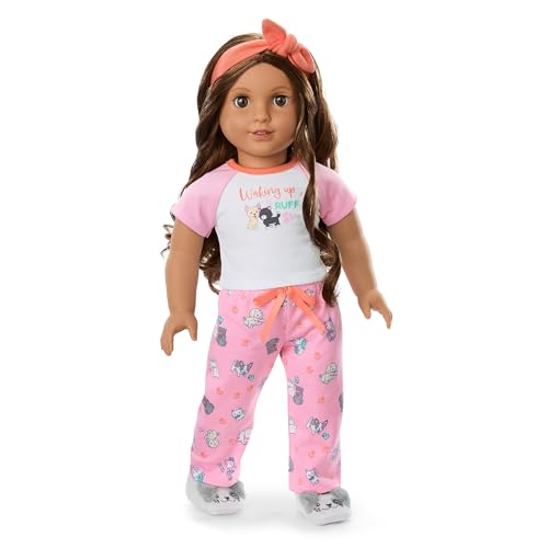 American Girl Truly Me 18-inch Doll Waking Up is Ruff PJs Outfit with Plush Slippers and Knotted Headband, for Ages 6+2