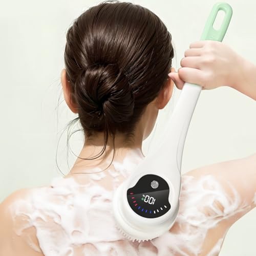 Brosse de bain électrique avec long manche exfoliant rose - 3