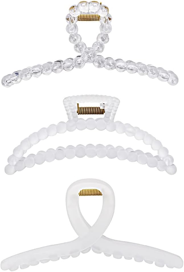 ExceforeHair Claw Clips, Large Hair Clips Women Girls, Nonslip Matte Clear Hair Clips, Strong Hold Jaw Hair Clamps, Hairpins Fashion Hair Accessories for Women Thin Fine Thick Hair (3 Pack)
