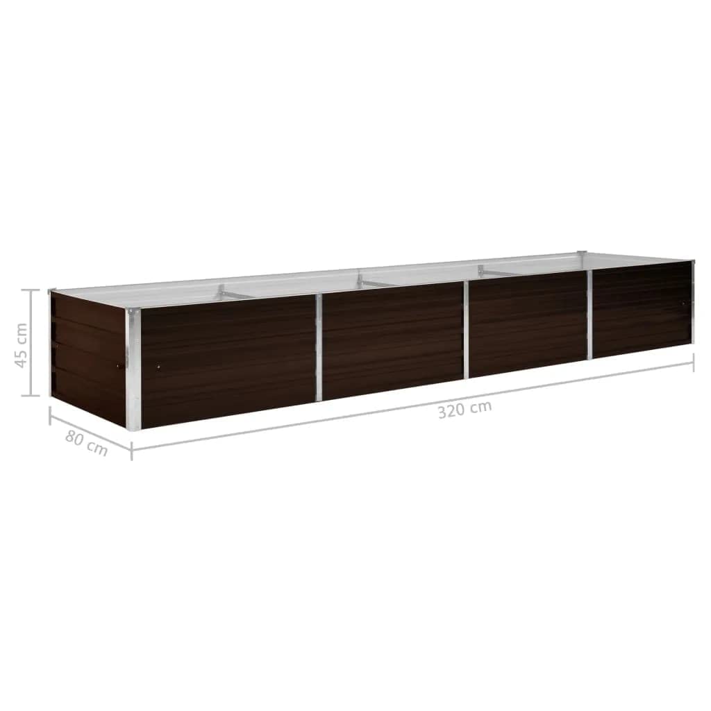Bancal alto de jardín marrón 320 x 80 x 45 cm de acero galvanizado, bancal alto de metal para jardín, cama para plantas, cama de hierbas, caja de flores, decoración de entrada, balcón, terraza,