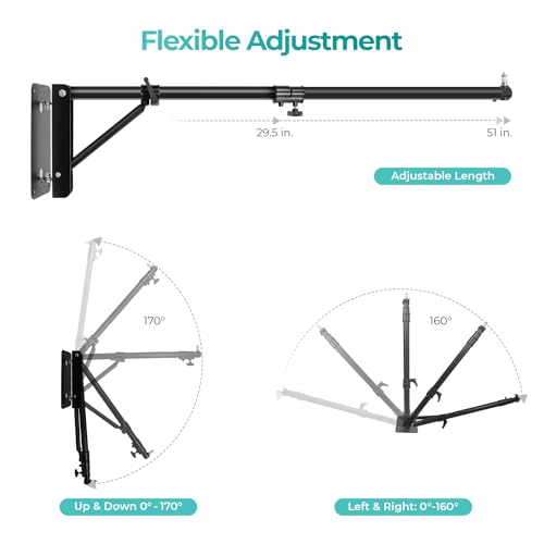 Julius Studio [1 Pack] ***Extra Super Heavy Duty Triangle Boom Arm Wall Mount Bar, 180° Degree Rotating Angle Control Adjustable, Universal Mount for Ring Light, Lighting Fixtures, Flash, JSAG862 - Thumbnail 3