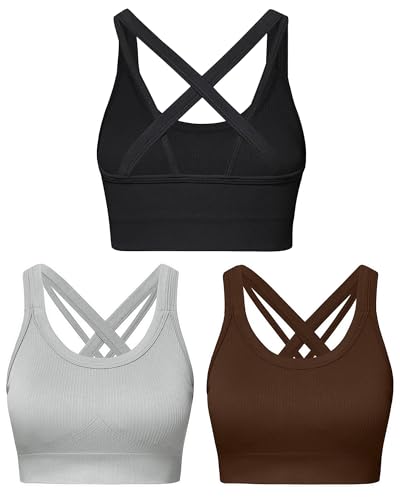 Image of Sports Bras for Women HIigh Support, Criss-Cross Back Padded Strappy High Impact Sports Bras for Women Large Bust