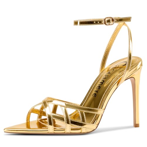 Castamere Womens Strappy Heels Stiletto High Heeled Sandals Open Pointed Toe Ankle Strap Summer Dress Prom Shoes 3.9 Inches Heels