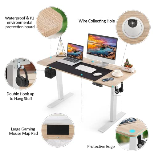 Farexon Electric Standing Desk, 55 X 24 Inch Adjustable Height Stand Up Desk With 2 Usb Ports & 3 Power Outlets, And 6.5 Ft Power Cord, Sit Stand Desk With Double Crossbeam Structure, Oak #TOP4