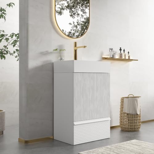 BLUHOUZZ 20" Bathroom Vanity with White Ceramic Sink, White Fluted