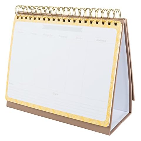 C.R. Gibson PEC-24051 Undated Weekly Easel Desk Calendar for Planning, 52 Pages, 10.5'' W x 8.5'' H, Stone Leatherette Cover