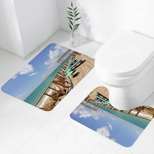 FEHWI Alfombra Baño 2 Piezas,Alfombrilla Antideslizante y Secado Rápido Lavable,Alfombrilla para Bañera,Baño,Ducha,WC,Playa Romana Playa en Alcossebre también Alcoceber en Castellón de España