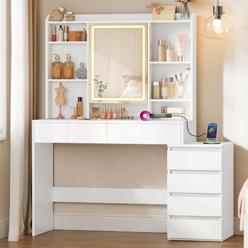 VASAGLE Schminktisch mit LED-Beleuchtung, 40 x 124,7 x 145 cm – Ansicht 1