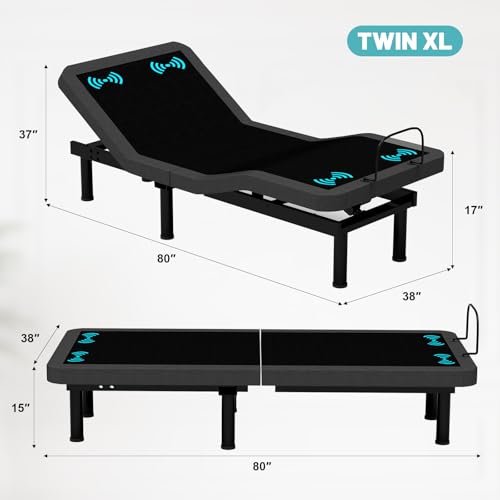 Image of Vipbear Premium Ergonomic Smart TXL Adjustable Bed Frame with Massage, Zero Gravity, Wireless Remote & Head-Foot Incline & USB Charging & Height Adjustable, Black