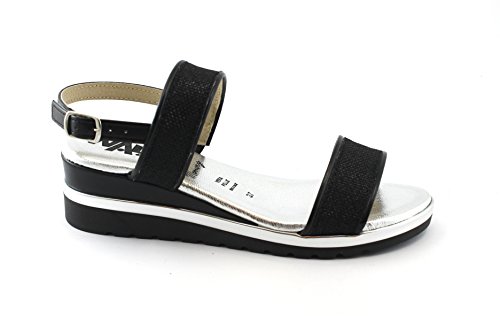 Melluso 037073 Nero Argento Sandali Donna zeppetta...