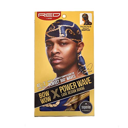 Red by Kiss Power Wave Luxe Design Durag 40"x3" Long Tails - HDUPPL02 (Blue/Gold)