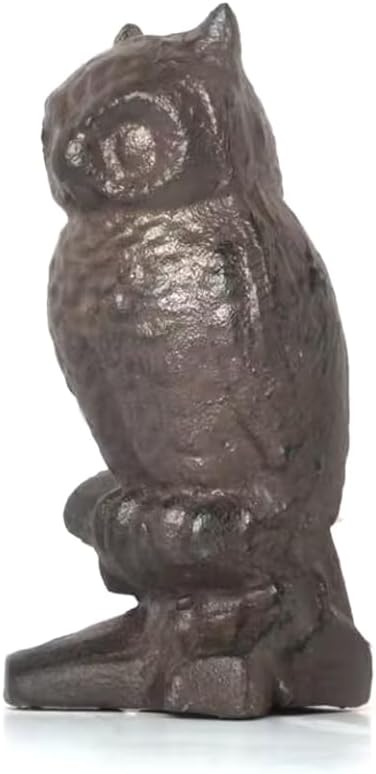 Rustic Cast Iron Owl Statue - Decorative Collectible Figurine for Home, Indoor Shelf Decor, Garden Ornament