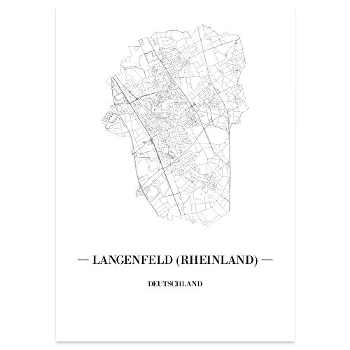 JUNIWORDS Stadtposter - Wähle Deine Stadt - Langenfeld (Rheinland) - 40 x 60 cm Poster - Schrift A - Weiß