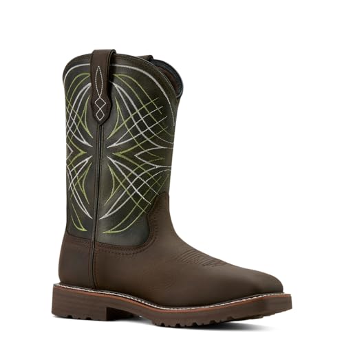 Ariat Men's Activator Waterproof Steel Toe Work Boot, Dark Brown/Green, 9.53