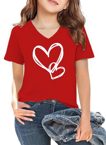 Image of LAZYCHILD Kids Valentine Shirt Girls Valentines Day Shirts Heart Graphic Long Sleeve Striped Tee Tops 5-14 Years
