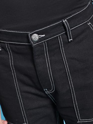 Image of The Indian Garage Co Men Baggy Solid Mid-Rise Stretchable Jeans Black