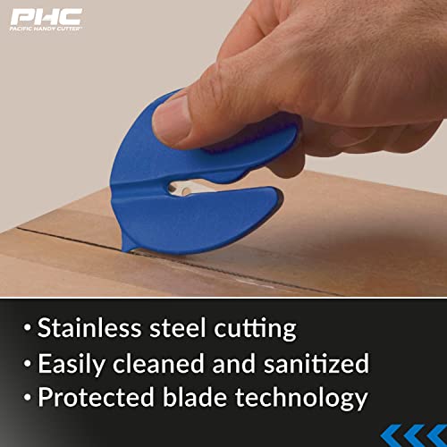 Pacific Handy Cutter Bc347 Bag Cutter, Box Of 12, Easily Cuts Plastic Bags, Plastic Wrap, Paper, And Tape, Safely-Concealed Stainless Steel Blade, Safe For Food Service, Blue #TOP2