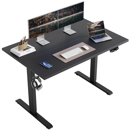 Image of Agilestic Electric Standing Desk, 48 x 24 Inches Height Adjustable Desk, Sit Stand up Desk for Work Office Home, Splice Board, Black