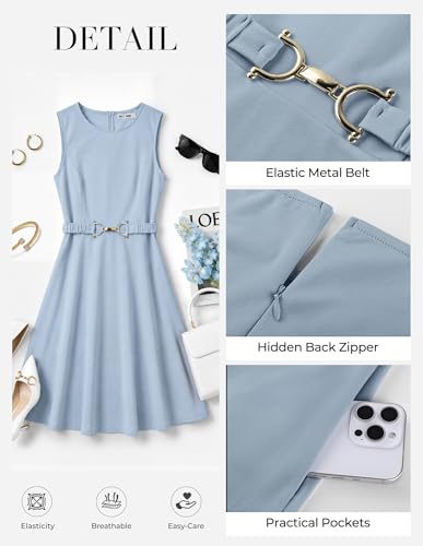 GRACE KARIN Work Business Midi Flowy Sleeveless Dresses for Women Blue L - image 3