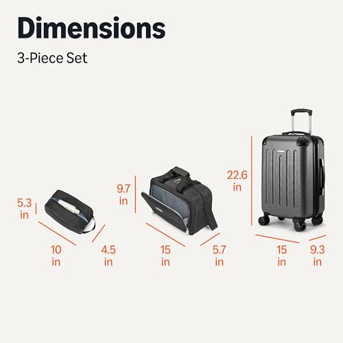 Amazon Basics 3-Piece Luggage Set, Including One Carry-On Luggage (22" Expandable Hardside Suitcase With 8 Spinner Wheels), One 15-inch Tote Bag, and One 10-inch Compact Travel Bag, Black - Image 7