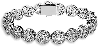TOPGRILLZ Hip Hop 16K Iced Out CZ Zircon Solitaire Cluster Lab Diamond Tennis Link Bracelet (Silver 7")