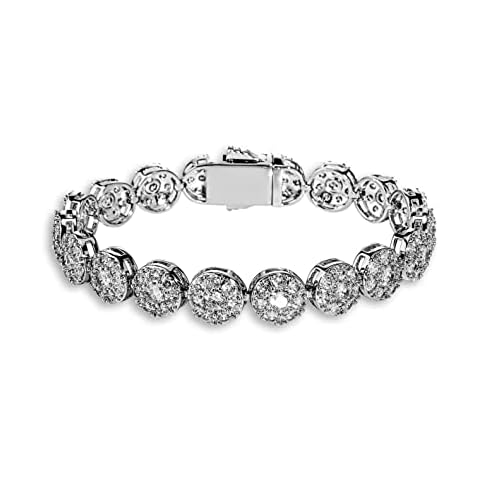 TOPGRILLZ Hip Hop 1 Row 14K Iced Out CZ Zircon Solitaire Cluster Lab Diamond Tennis Link Bracelet (6.5"| Silver) Cover