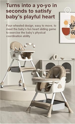Image of Nine point nine PU Leather High Chairs with Rocking Mode, High Chair for Babies and Toddlers, Easy to Fold Highchair, Adjustable Highchairs with Double Tray (560 Grey)