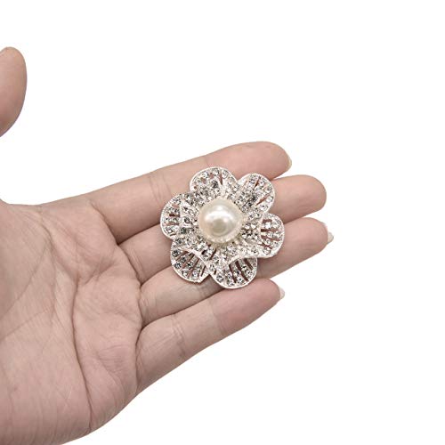 Lot 9Pcs Silver-Tone Rhinestone Brooches, Eglomart Big Pearl Crystal Wedding Bouquet Kit Set Wholesale Lot Set Pins Fashion Women Girl Flower Clear Brooch #TOP4