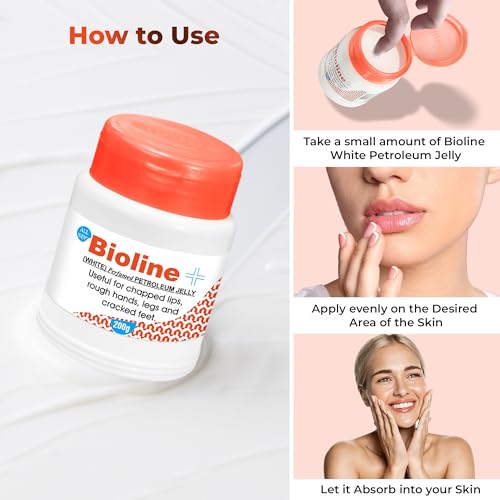 Image of Bioline White Perfumed Petroleum Jelly | Deep Moisture & Skin Protection | Heals Dry Skin, Chapped Lips, Cracked Heels & Minor Cuts | Daily Use for All Skin Types- 200g (Pack of 1)