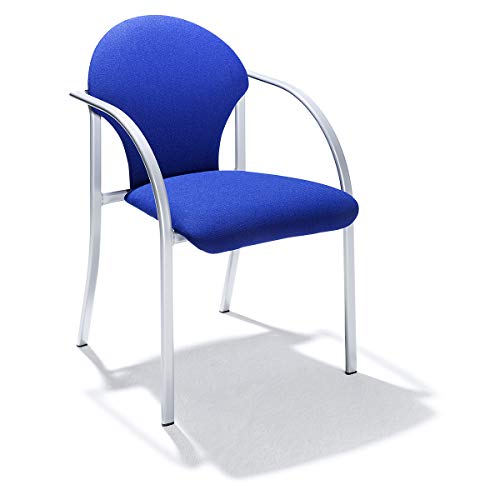 Silla de conferencia premium de aluminio plata con tapizado acolchado azul juego de 2