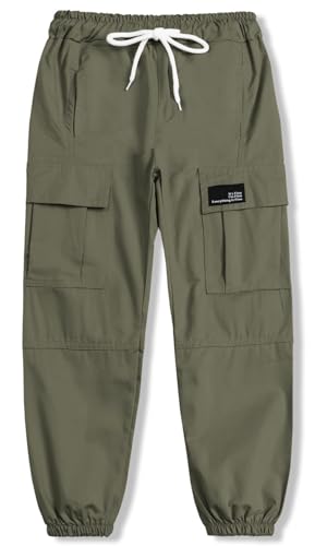 Image of Cromoncent Womens 2 Packs Cargo Pants Elastic Waist Lightweight Outdoor Jogger Pants Army Green+Black M