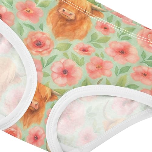 Joisal Cotton Toddler Girls Underwear Cute Highland Cows Pink Flowers Girl Panties Cute Funny Kids Undies Briefs 2t4
