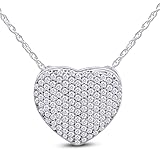 Wishrocks Round Cut Pave Set White Cubic Zirconia Puffed Heart Pendant Necklace in 14k White Gold Pl